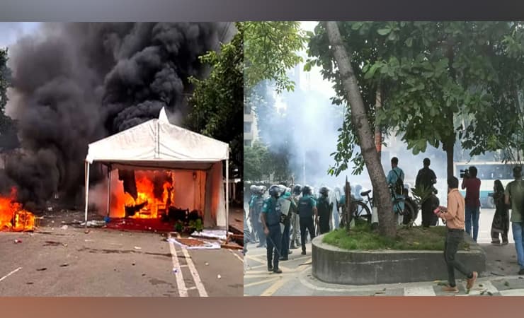 রণক্ষেত্র মানিক মিয়া এভিনিউ, গাড়ি ভাঙচুর–সড়কে আগুন