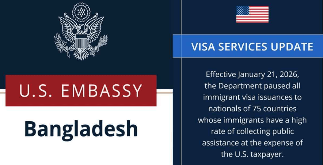 বাংলাদেশসহ কয়েকটি দেশের জন্য অভিবাসী ভিসা স্থগিত করল যুক্তরাষ্ট্র