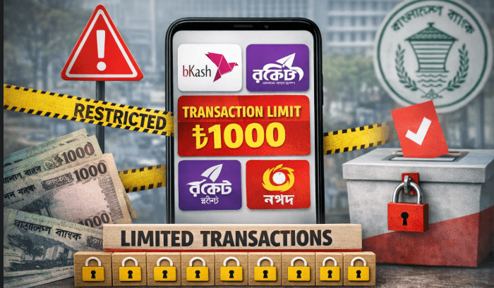 মোবাইল ব্যাংকিং লেনদেনে কড়াকড়ি, এক হাজার টাকার বেশি লেনদেন নয়