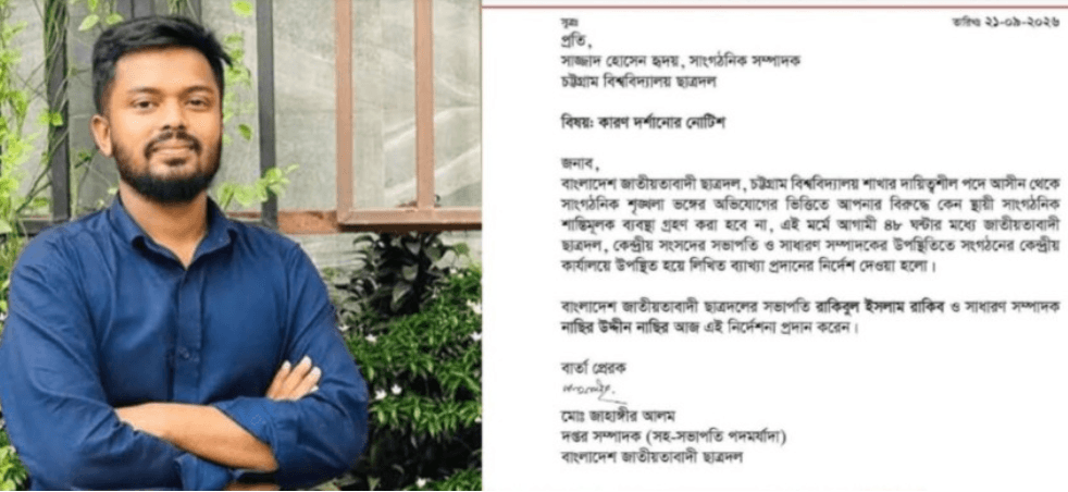 ফেসবুকে প্রতিবাদ জানিয়ে পোস্ট, চবি ছাত্রদল নেতাকে শোকজ