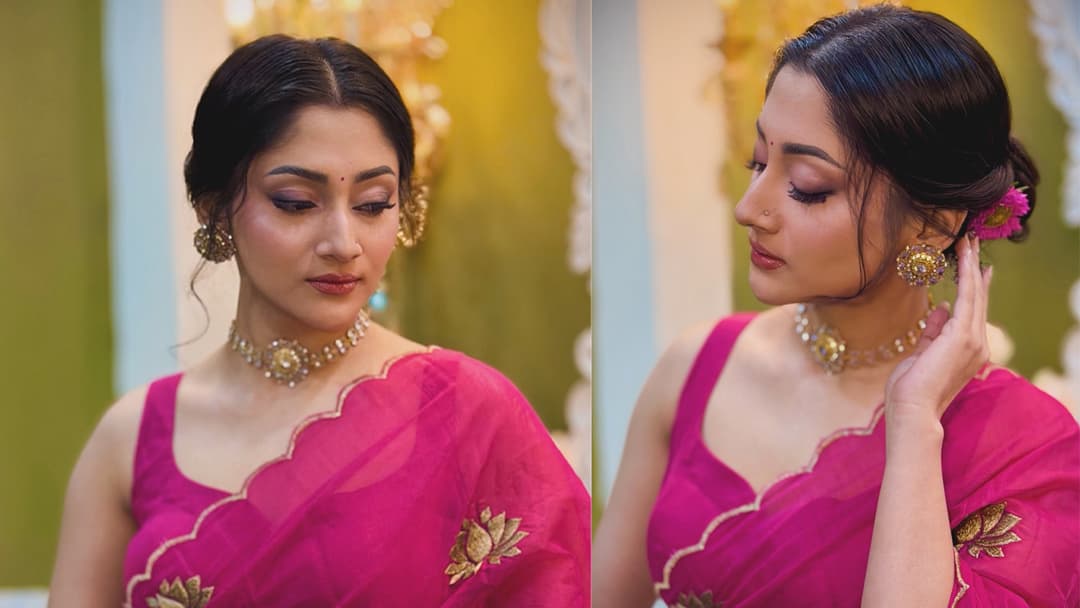 ‘লাবণ্যের ছোঁয়াতে’ নিজেকে রাঙালেন পূজা চেরি